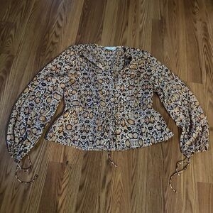 MANGO Snake Print Women's Long Sleeve Blouse Top Size M Business Work Luxury